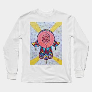 Medicine Wheel Hamsa by Harriette Knight Long Sleeve T-Shirt